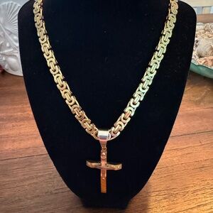 24”Stainless Steel Gold Tone Chain with Foss stainless steel Cross Pendant